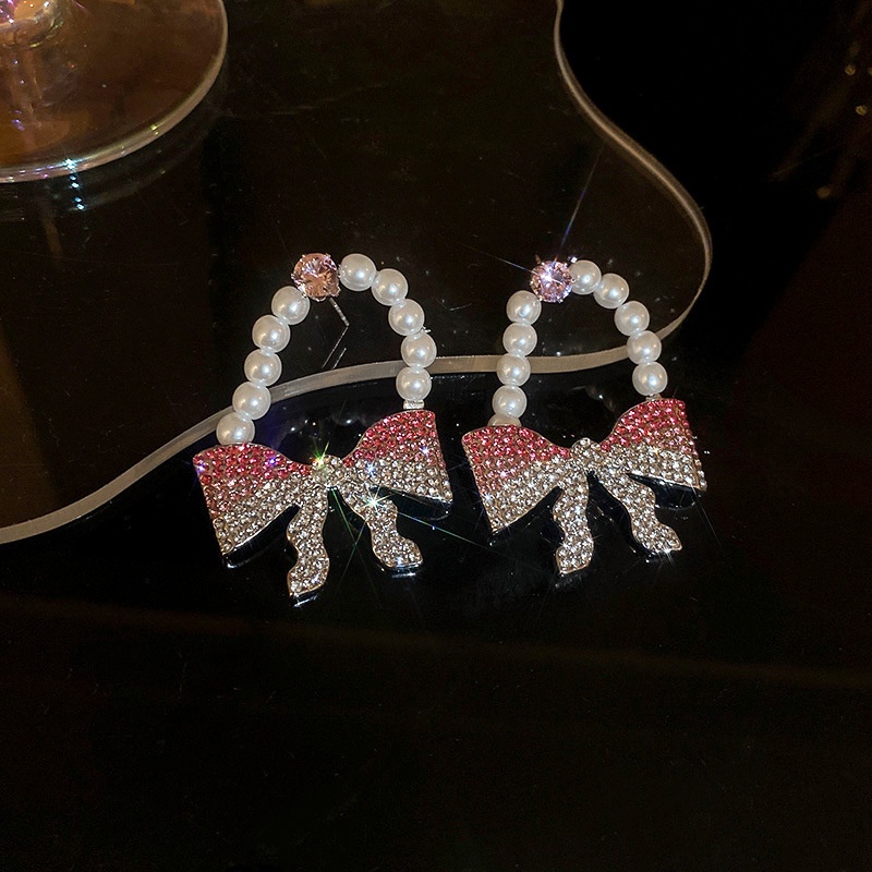 Khuyên Tai Tua Rua Nơ Đính Đá Ngọc Trai Thời Trang