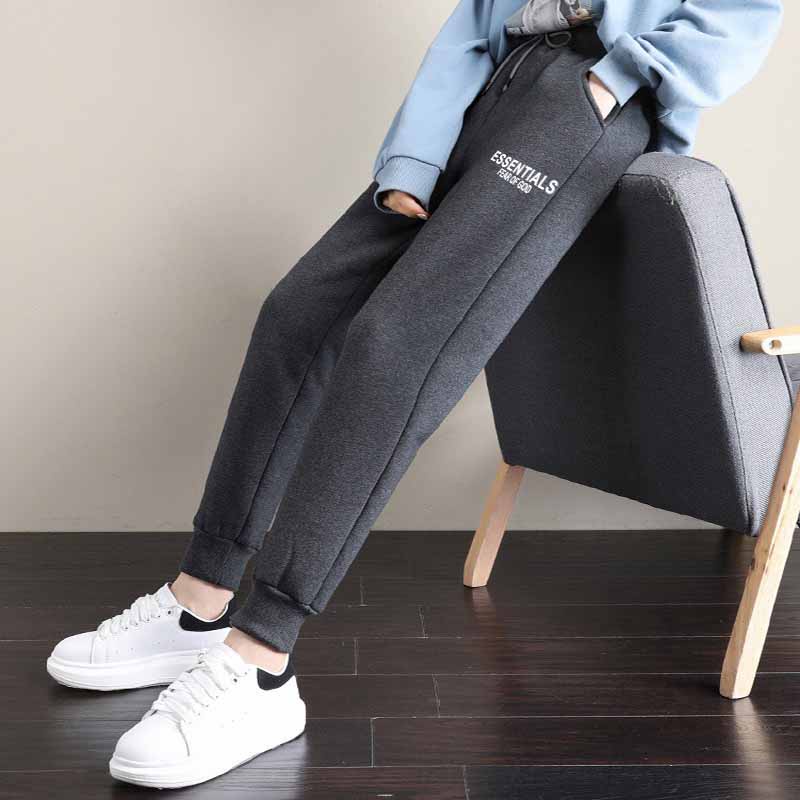 ❤ HÓT ❤ Quần jogger nữ ống rộng cạp chun dây rút chất da cá dáng dài thể thao , nỉ nam thun ống bo gấu màu xám , đen