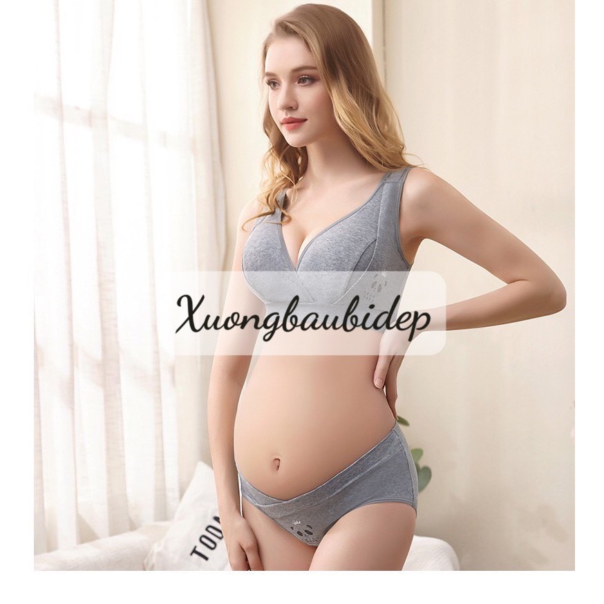 set đồ lót bầu hoạ tiết gấu chất cotton 100% MẶC BẦU VÀ SAU SINH CHO BÉ TI