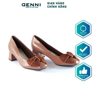 Giày mũi vuông da bóng nơ viền GE491 - Genni