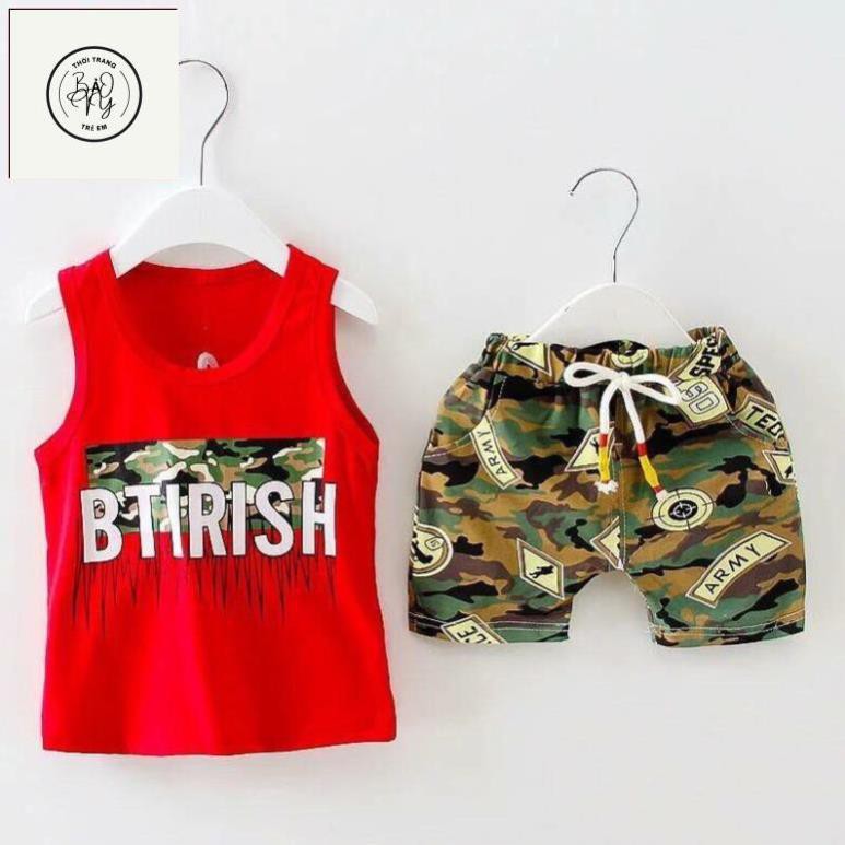 Đồ bộ quần áo thun bé trai, kiểu ba lỗ, quần lính, thun cotton - Thời trang trẻ em. Bảo Vy