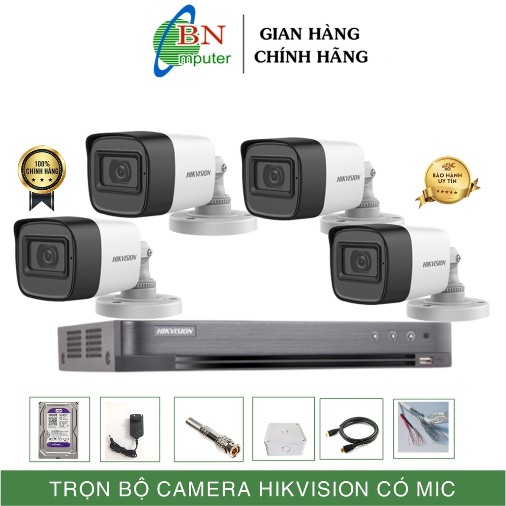 Hình ảnh Trọn bộ camera hikvision 2.0MP có mic, đầu ghi 4 kênh DS 7204HQHI-K1, mắt 16D0T-ITFS có mic, ổ cứng, phụ kiện #1
