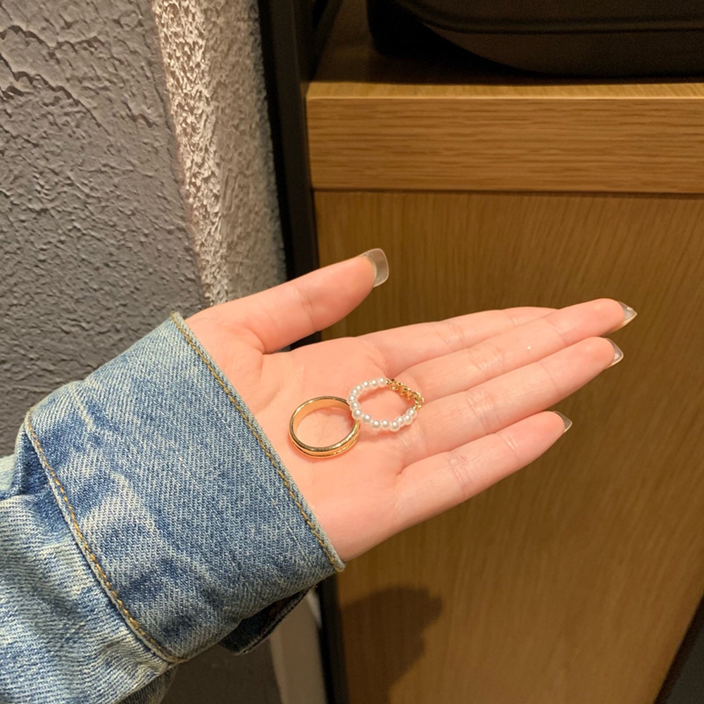 Nhẫn Hai Lớp Đính Ngọc Trai Thời Trang Hàn Quốc Cho Nữ