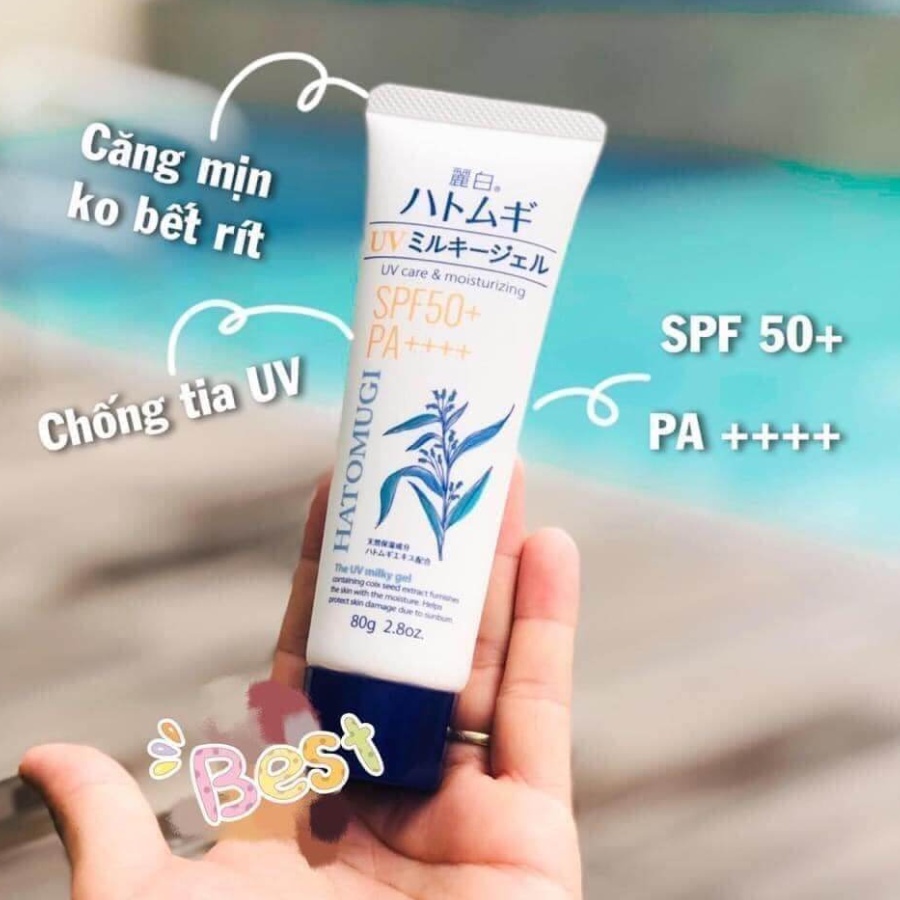 Kem chống nắng Hatomugi SPF50+ PA++++ Kumano 80g và kem chống nắng nâng tone dưỡng ẩm và làm sáng da 70g bahachiha