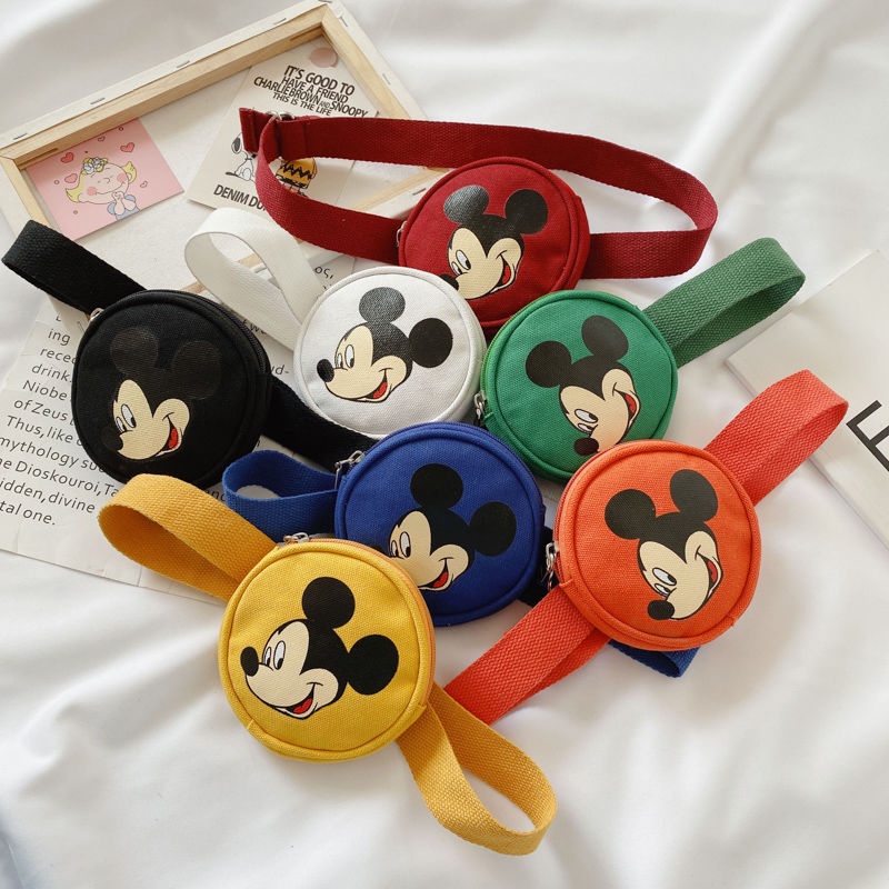 Túi đeo chéo ngực vải canvas họa tiết chuột mickey dễ thương dành cho bé gái