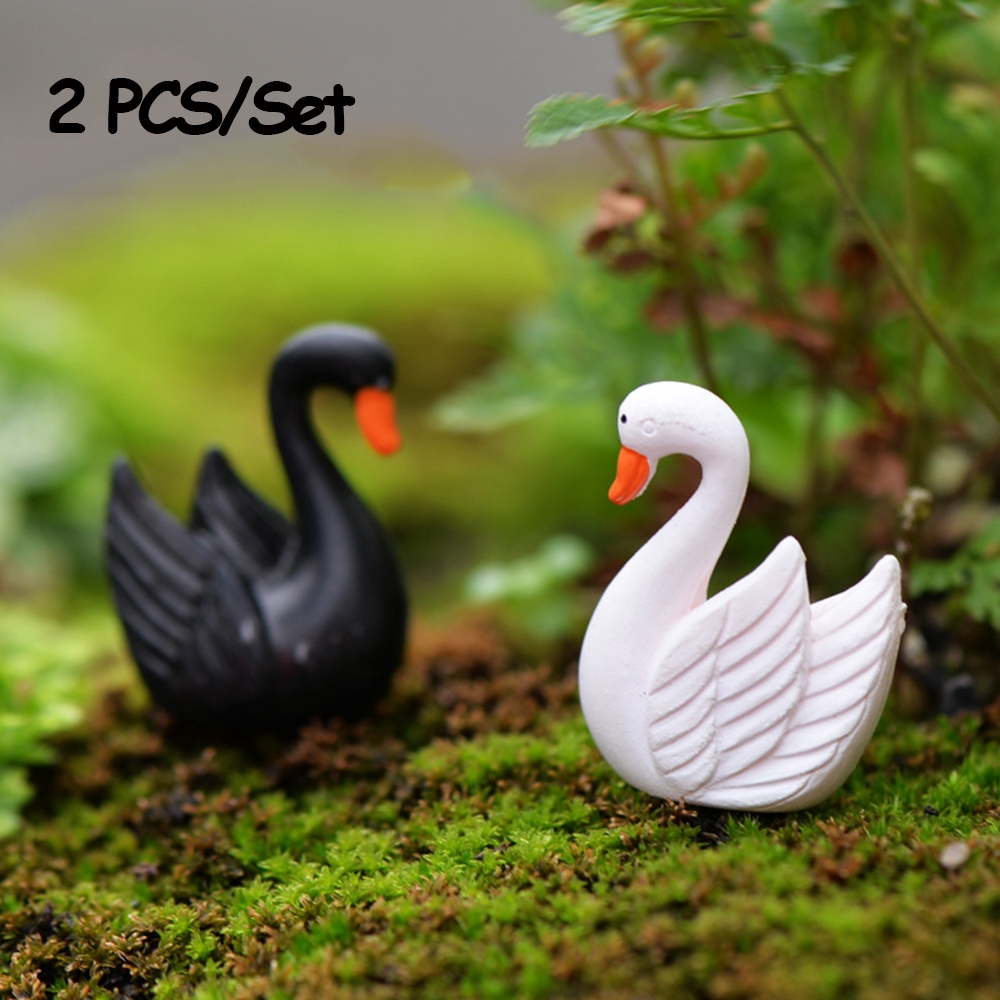 Set 2 Mô Hình Thiên Nga Bằng Nhựa Resin Dùng Trang Trí Tiểu Cảnh