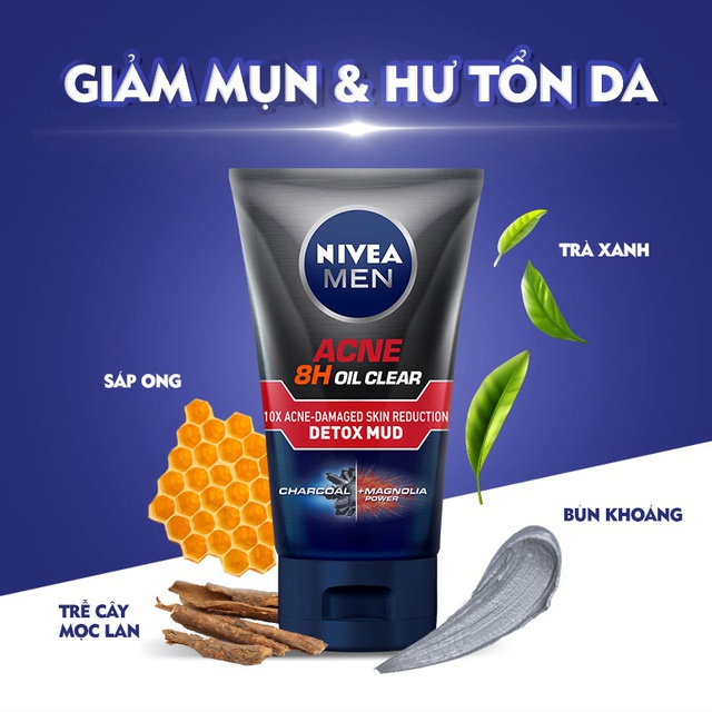 Bộ đôi NIVEA MEN chăm sóc da cho nam, giúp sáng da &amp; kiểm soát nhờn mụn (83940 + 83923)