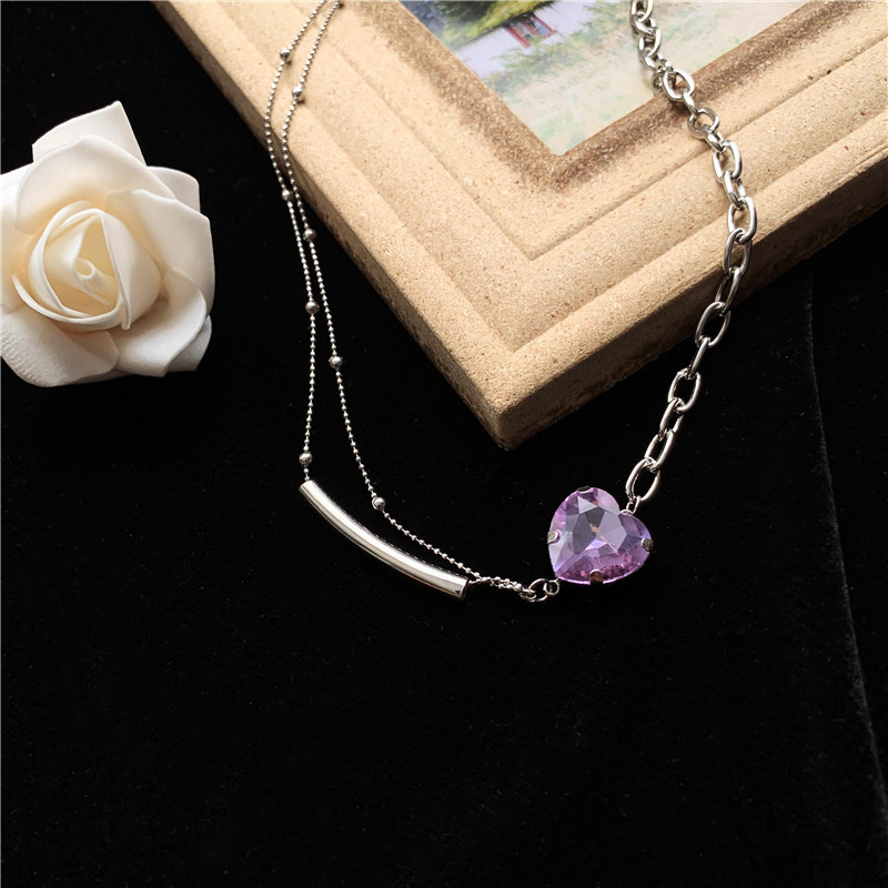 vòng cổ Mặt Trái Tim Đính Đá Màu Tím Sang Trọng