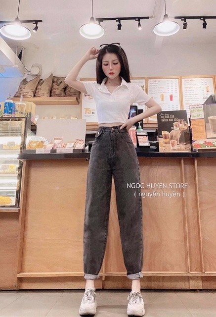 ♻️Set Baggy Xám Nắp + Croptop Petter Trơn