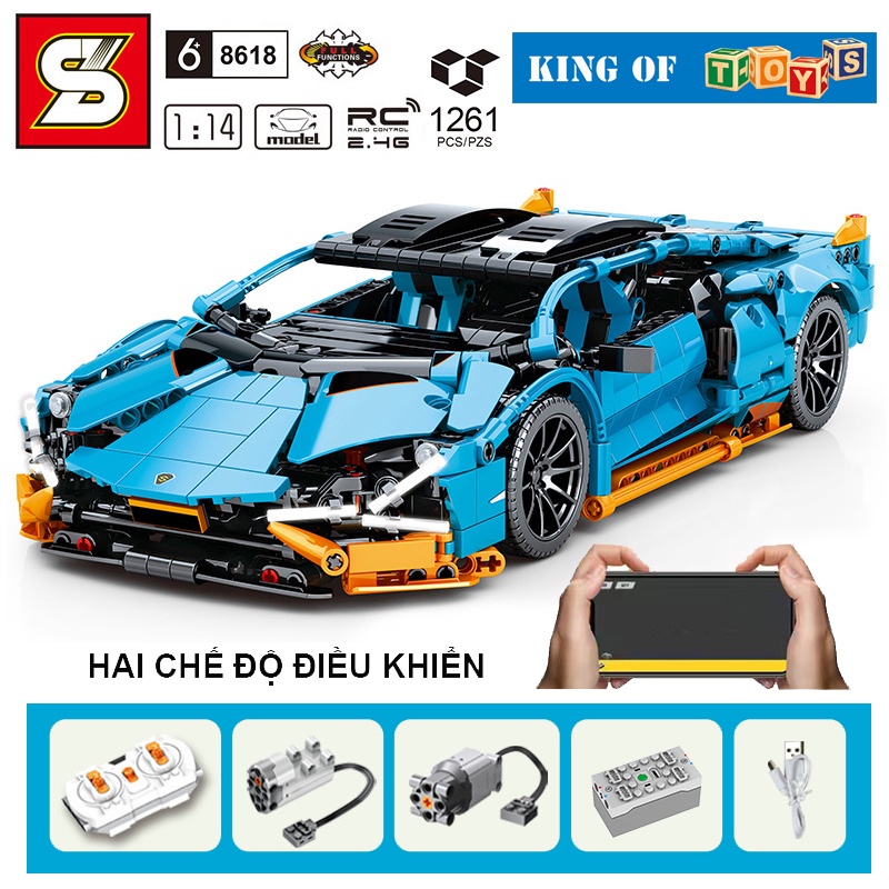 Đồ Chơi Lắp Ráp Kiểu LEGO Điều Khiển Từ Xa RC TECHNIC Mô Hình Siêu Xe Lamborghini Sian Blue SY8618 Với 1161 PCS