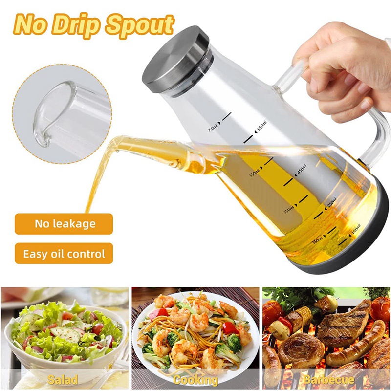 Bình Đựng Dầu Ăn / Giấm Bằng Thủy Tinh Borosilicate Lớn Có Đế Silicone Chống Trượt 25Floz