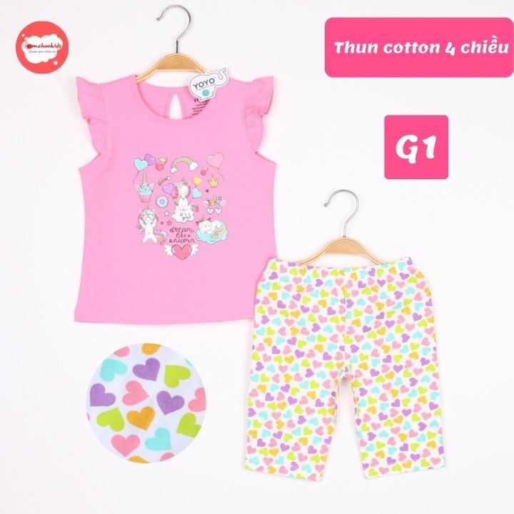 Đồ bộ bé gái yoyo hình thú từ 10-43kg. Chất thun cotton 4 chiều, giặt không vỡ hình- Tomchuakids.