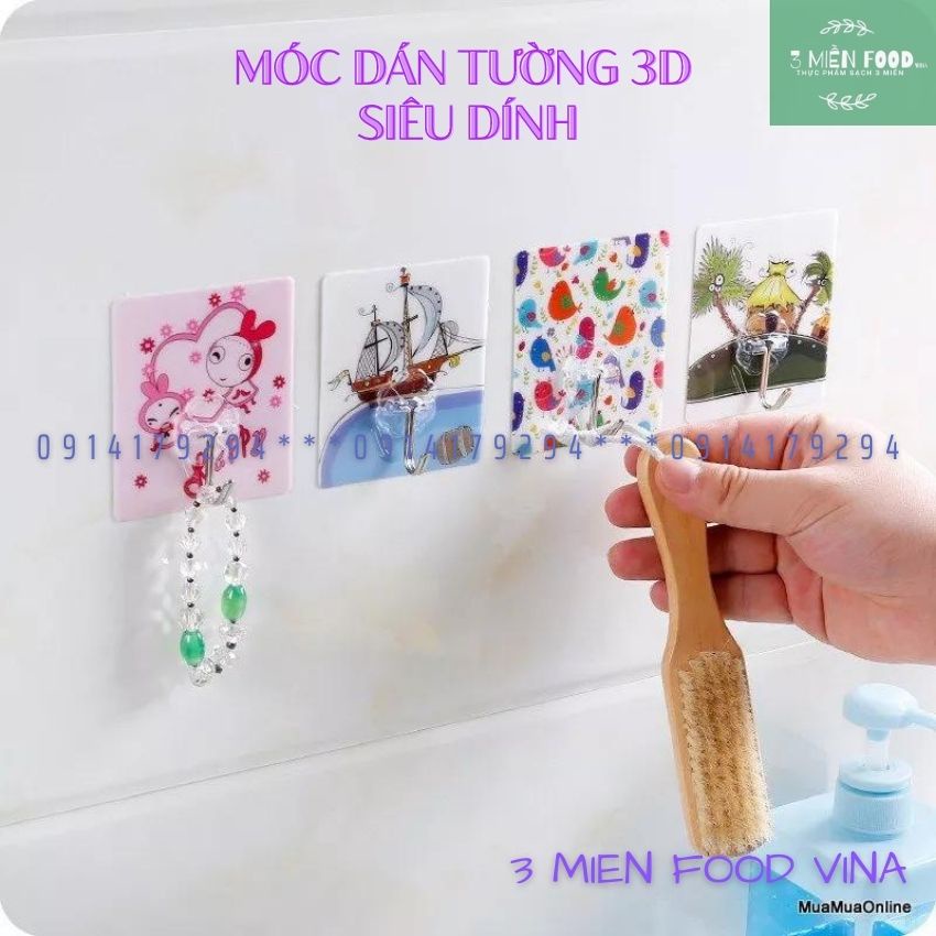 Móc Dán Tường 3D siêu dính,Móc Dính Tường,móc treo đồ 3d nhiều họa tiết chịu lực tốt-3 miền food vina