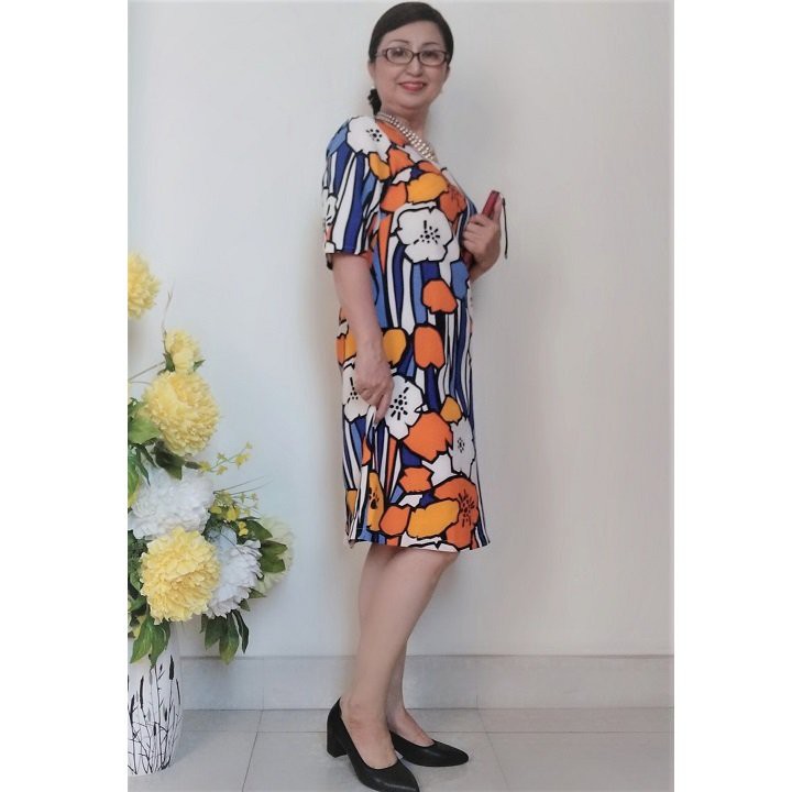 Váy Đầm Trung Niên Dáng Suông - Chất Thun Dày - Co Giãn - Có Túi Và Dây Kéo.