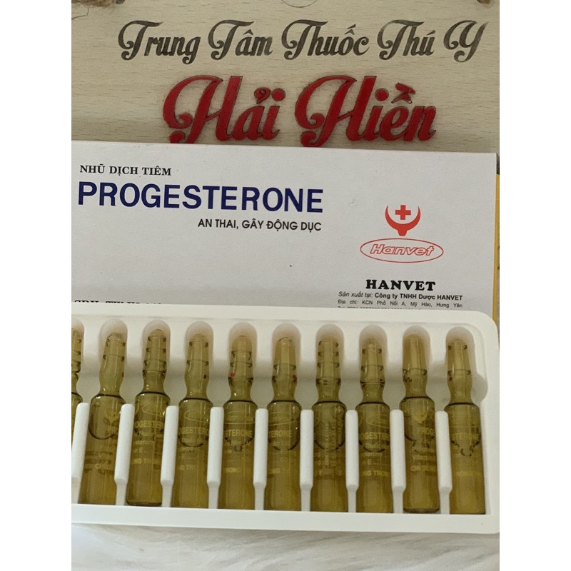 1 ống Progesterone - dùng A.n th.ai trên chó, mèo, heo, trâu, bò, dê, cừu, ngựa
