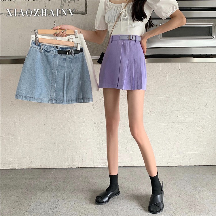 Chân Váy Jean Xiaozhainv Dáng Chữ A Lưng Cao Xếp Ly Phong Cách Hàn Quốc | BigBuy360 - bigbuy360.vn