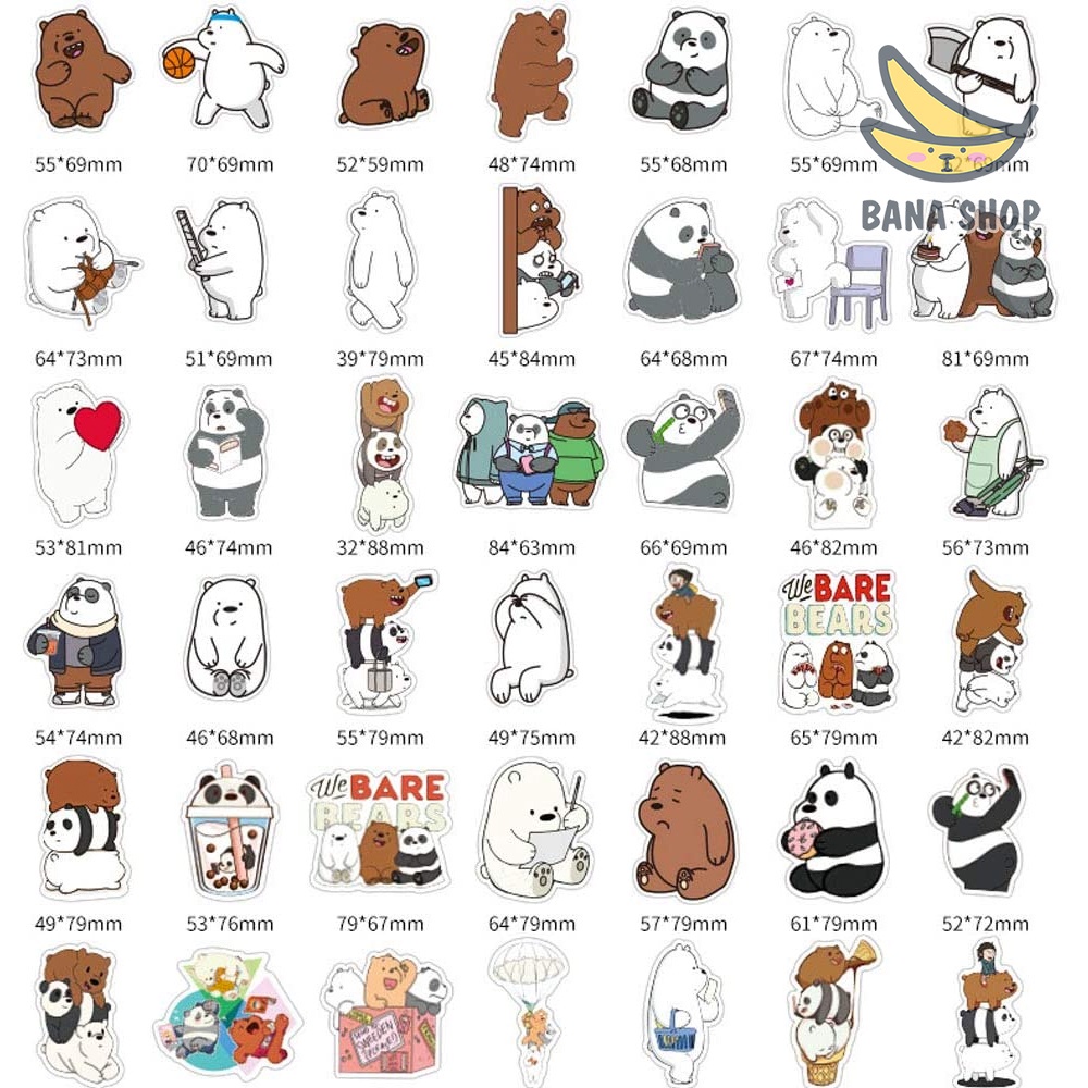 Set 105 sticker anh em gấu bare bear Chúng tôi đơn giản là Gấu