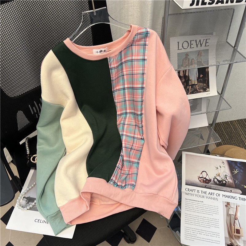 Áo Sweater Cổ Tròn Dáng Rộng Mỏng Màu Sắc Tương Phản Thời Trang Trẻ Trung