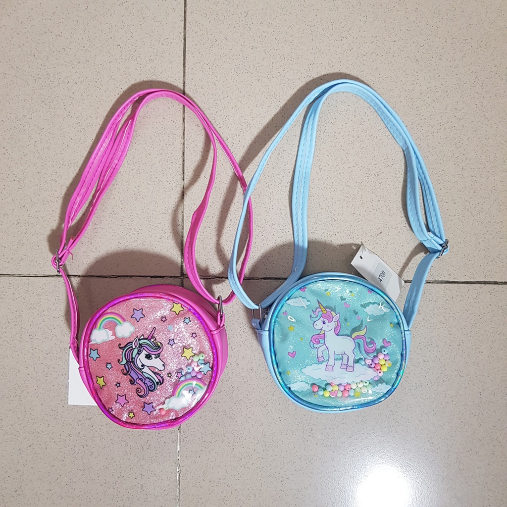 Túi đeo chéo hình tròn hoạt hình ngựa pony unicorn dễ thương cho bé gái