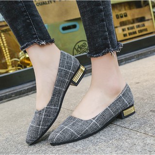 Giày búp bê vải kẻ caro vintage G08