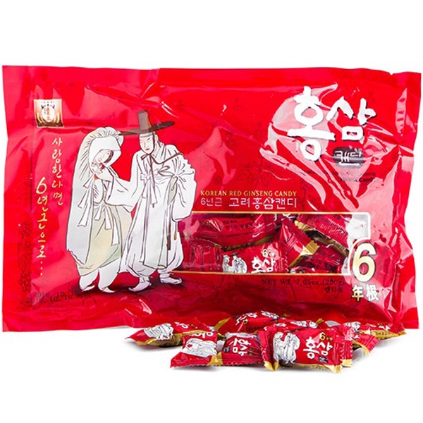 (Bịch 200gr) Kẹo Hồng Sâm Hàn Quốc Ông Bà Lão 6 Năm Tuổi