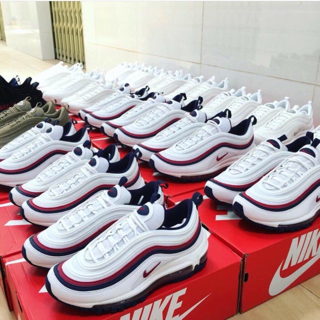 [ hàng đẹp ] [ hàng rẻ ] Giày nike air max 97 trắng kẻ đỏ [ tôt thật ] [cao cấp]