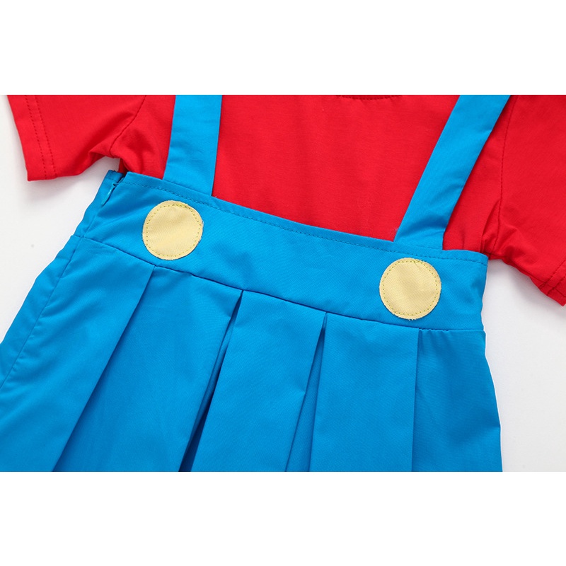 Áo Liền Quần Ngắn Tay Bằng Vải Cotton Họa Tiết Super Mario Dễ Thương Dành Cho Bé Gái