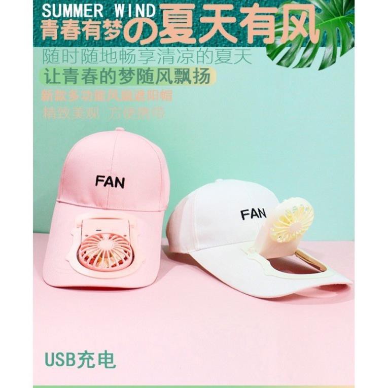 [Sẵn Hàng Giao Ngay] Mũ kèm quạt tích điện mini 2in1🤩