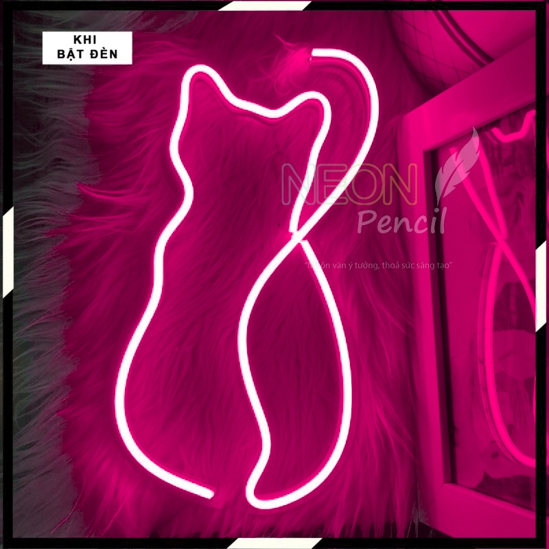 Đèn led Neon trang trí | Hình con mèo MC1 | Decor phòng ngủ | 35*20 cm | Đèn ngủ   | Quà tặng trang trí - PENCIL NEON