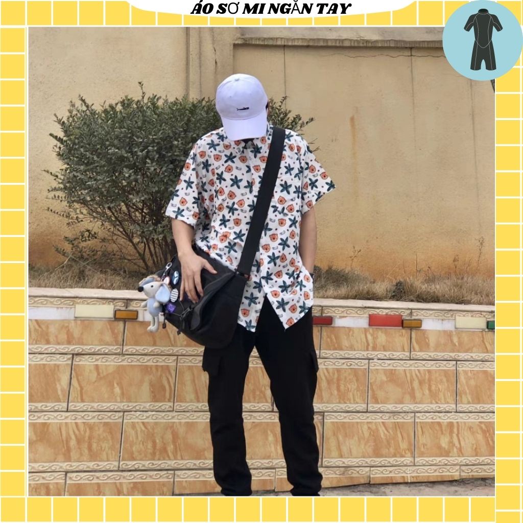 Áo Sơ Mi Tay Ngắn Unisex Cổ Bẻ Phong Cách Hàn Quốc Freesize