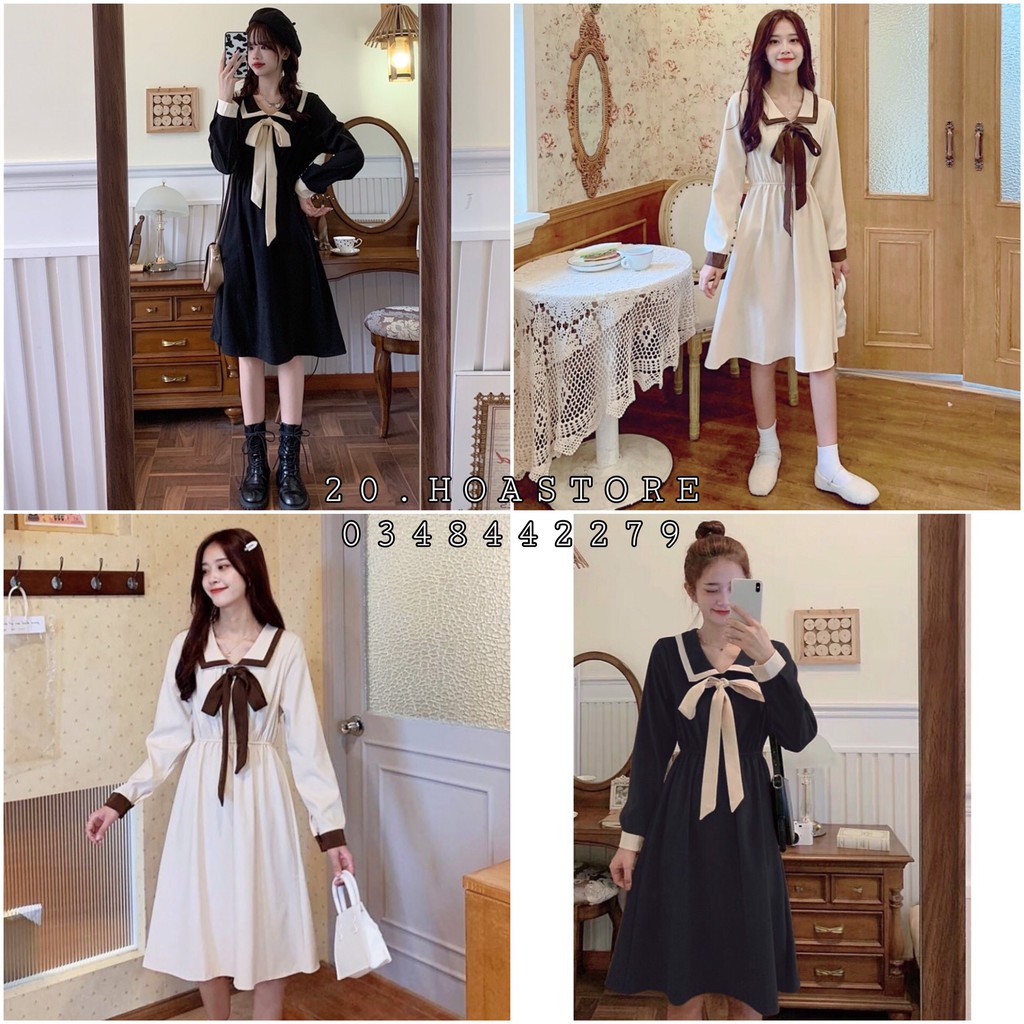 [ Mã FAMAYWA2 giảm 10K đơn 50K] (New) VÁY MAXI NỮ THẮT NƠ PHỐI TAY Ulzzang - ĐẦM POLO CỔ BẺ THỦY THỦ TRẮNG ĐEN