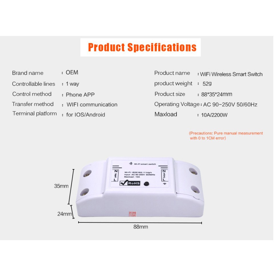 Công tắc thông minh wifi Tuya 10A