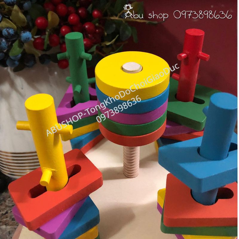 Đồ chơi luồn cọc 5 trụ cho bé, Đồ chơi rèn luyện vận động tinh và não bộ cho trẻ