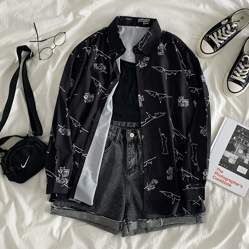 NRVP Áo Sơ Mi Dáng Rộng Tay Dài In Họa Tiết Phong Cách Hàn Quốc 2020 Sành Điệu Xinh Xắn Cho Nữ