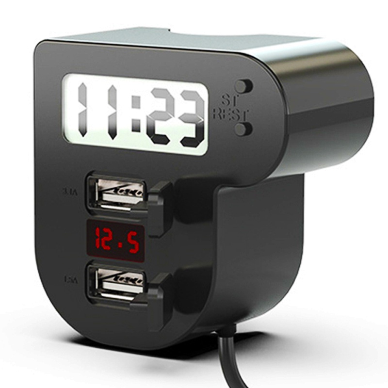 Cục Sạc Nhanh Cổng USB Kép + Đồng Hồ Kỹ Thuật Số + Vôn Kế LED 5V 3.1A / 1.5A Chống Nước Cho Xe