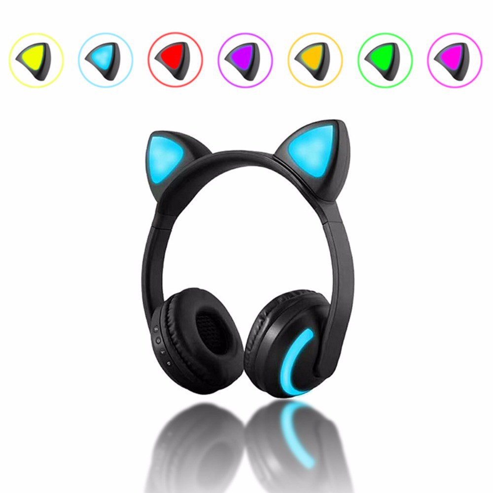 Tai nghe Bluetooth chụp tai thiết kế tai mèo có đèn LED