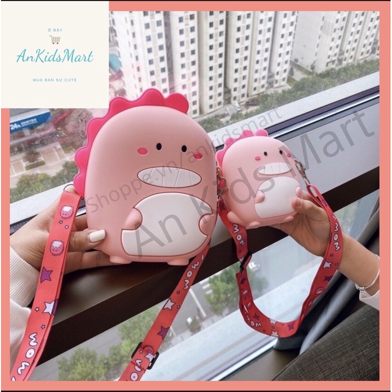 Túi đeo chéo mini cho bé hình Khủng Long silicon dễ thương