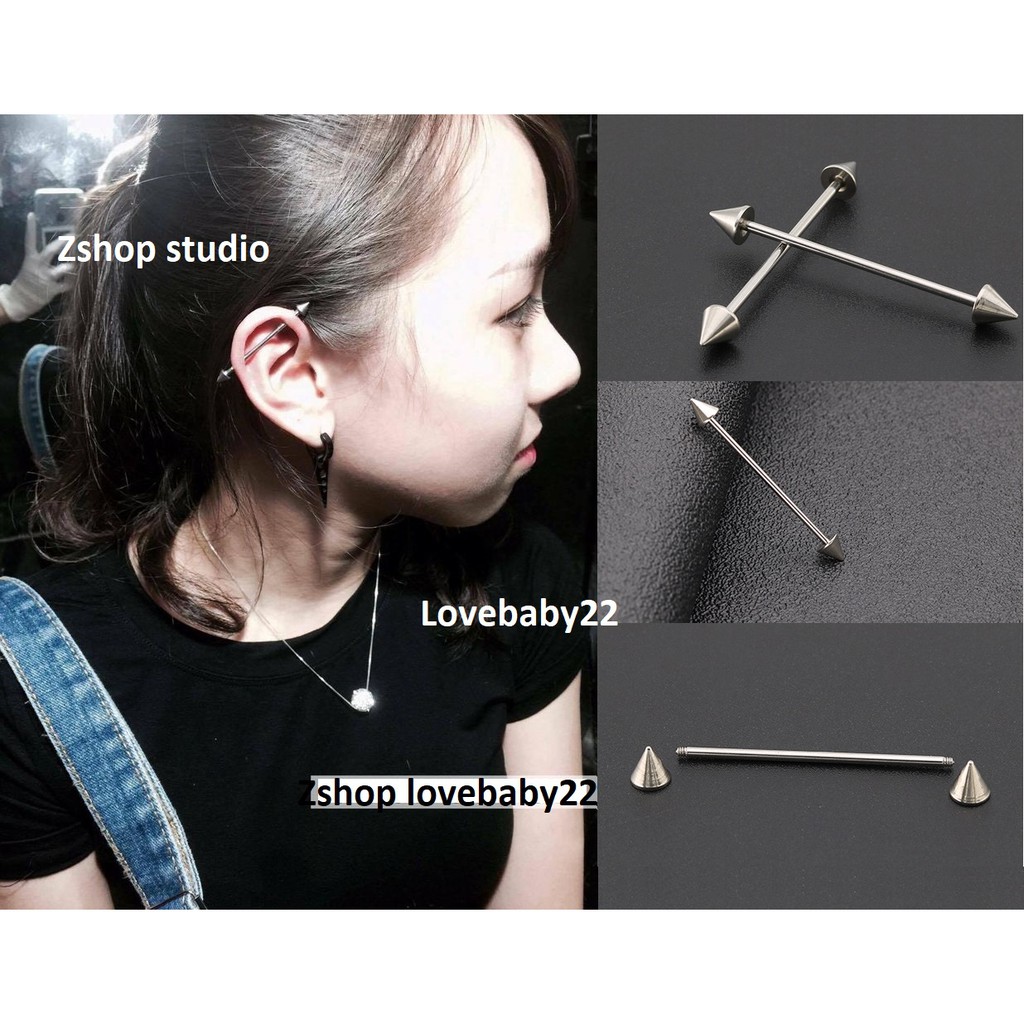 Khuyên titan thanh dài mũi tên xỏ vành 2 lỗ trên MIB22