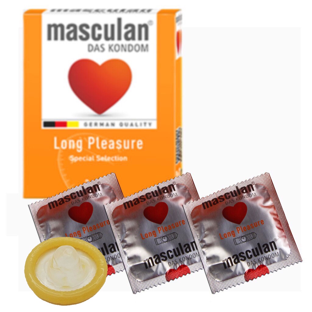 Bao cao su Masculan Long Pleasure, bcs siêu mỏng có gân và chấm hạt kéo dài thời gian