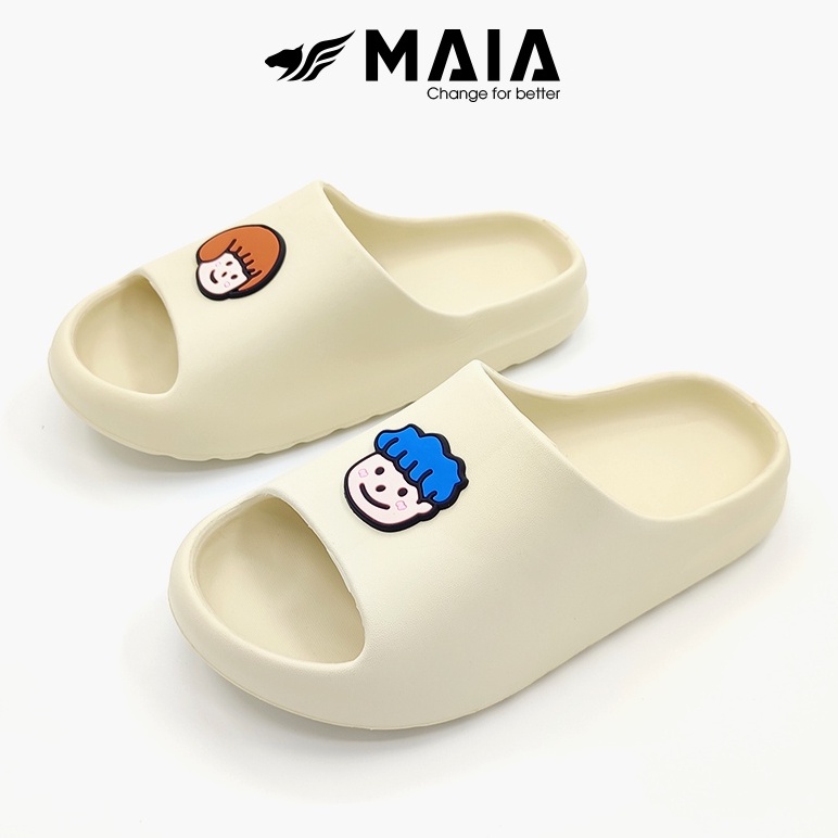 Dép nữ bánh mì dễ thương Maia - quai có hình gái trai siêu cute - đế đúc đi nhẹ êm chống thấm nước MA5971 (nhiều màu)