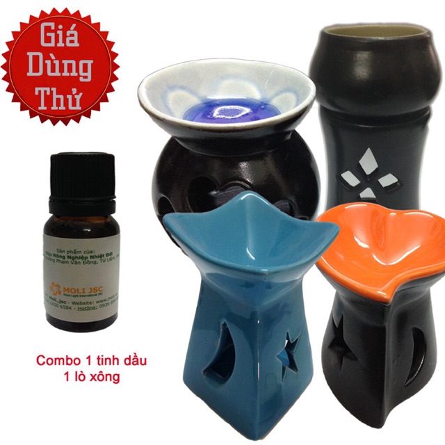 Combo 2 chai tinh dầu IAT 10ml và 1 lò xông tinh dầu + Tặng 1 viên nến