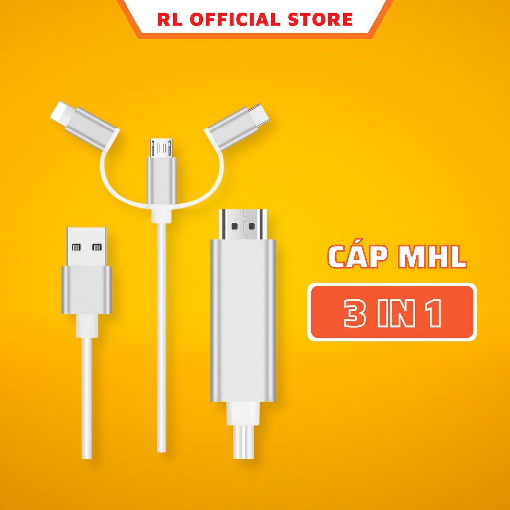 Cáp MHL 3 in 1 Kêt Nối Điện Thoại với Máy Chiếu, TV Dài 1,8M Beecube