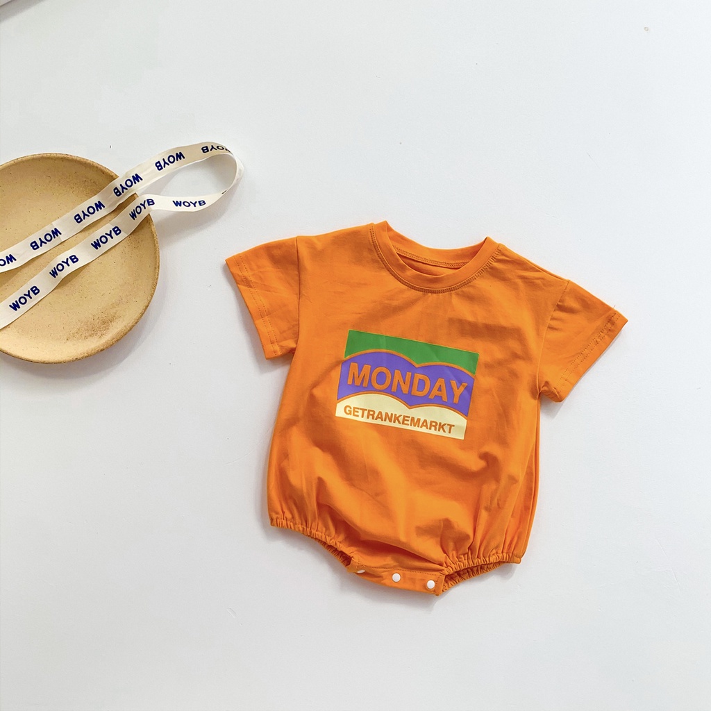 Áo liền quần tay ngắn in họa tiết chữ phong cách mùa hè cá tính dành cho bé sơ sinh