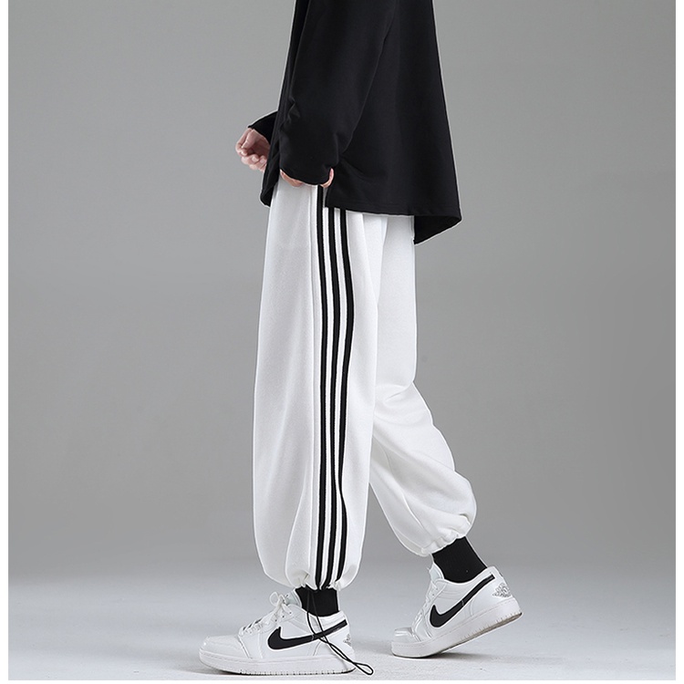 Quần jogger BÓ CHUN RÚT GẤU 3 SỌC thể thao unisex N7 nam nữ ống rộng hiphop bigsize thu đông basic pants