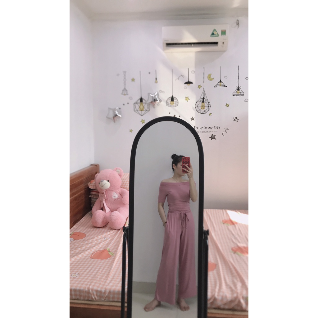 Set đồ nữ quần ống rộng áo trễ vai chất thun mát lạnh mặc được 2 kiểu cực tôn dáng
