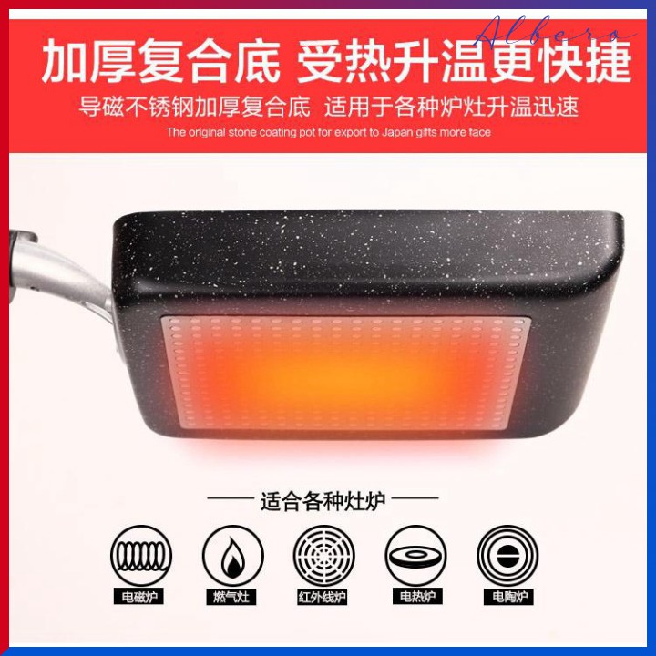Chảo rán Hình chữ nhật SARA NHẬT BẢN - Vân đá, chống dính, dùng được bếp từ [VN]