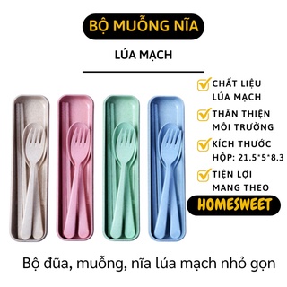 Bộ Đũa Muỗng - Bộ Muỗng, Đũa, Nĩa Lúa Mạch Có Hộp Đựng, Thân Thiện Môi Trường 6846
