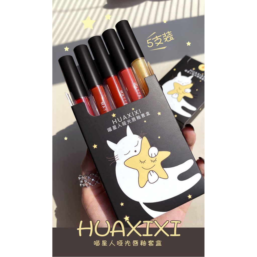 SET 5 cây son kem lì HUAXIXI MÈO MỘNG MƠ 🌙🌙  H806 nội địa chính hãng hot hot hot sỉ rẻ - GIÁ GỐC 12