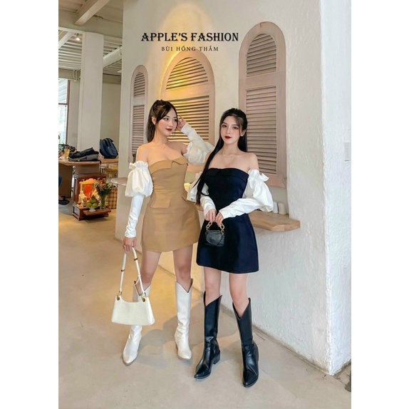 *sale* đầm bẹt vai cúp ngực nude & đen