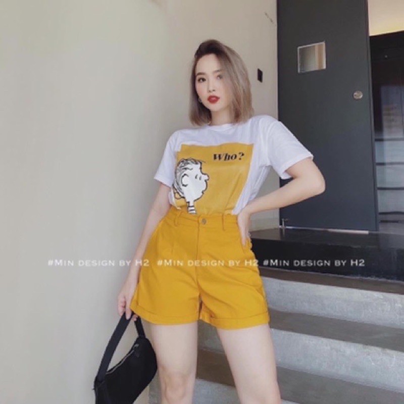 SNU223 - SET NỮ ÁO TRẮNG WHO MIX QUẦN SOOC VÀNG | BigBuy360 - bigbuy360.vn